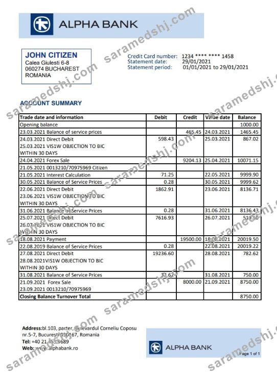 Romania Alpha Bank excel pdf